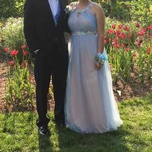 Beautiful baby blue and nude prom dress